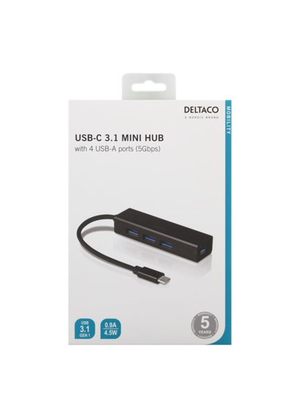DELTACO USBC-HUB12, USB Type C Hub 4x USB 3.1 Gen1 DELTACO USBC-HUB12, USB Type C Hub 4x USB 3.1 Gen1